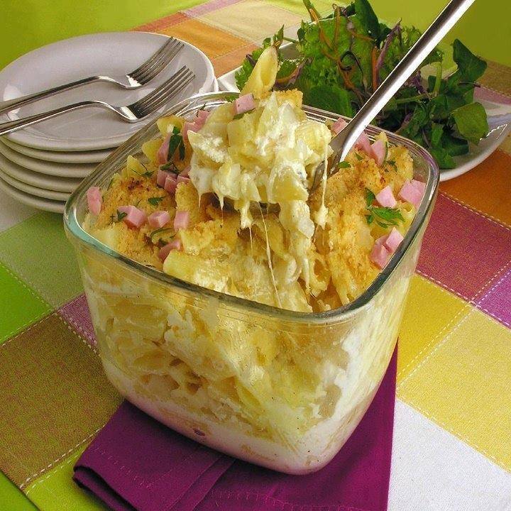 Gratinado de batata e macarrão