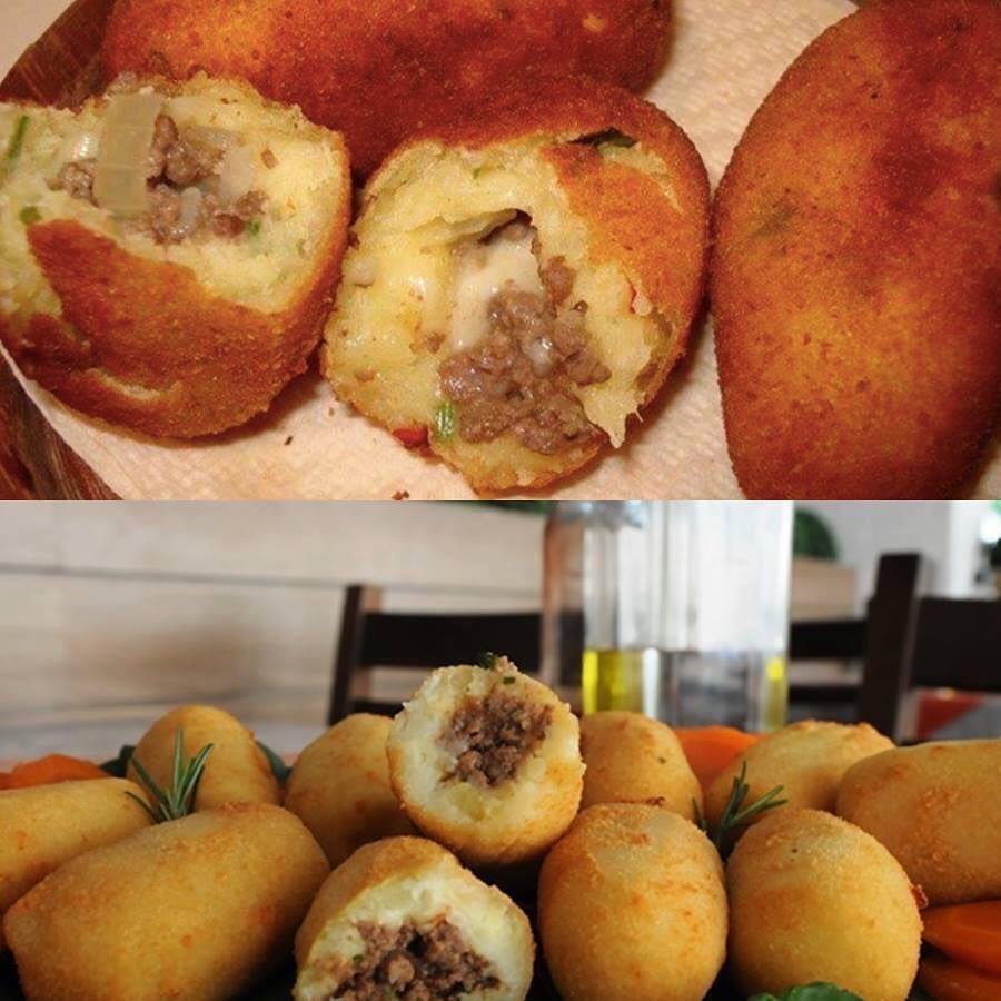 Bolinho de batata recheado com carne moída