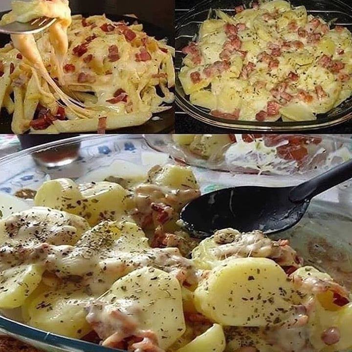 Batatas gratinadas com bacon