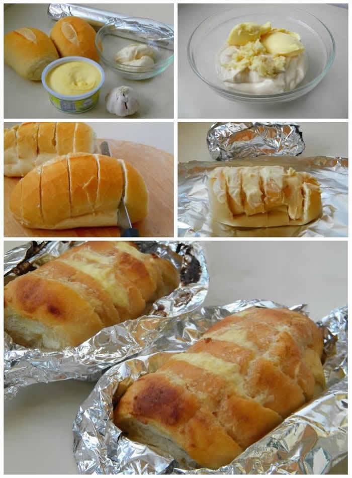 Pão de alho para churrasco com pão francês amanhecido