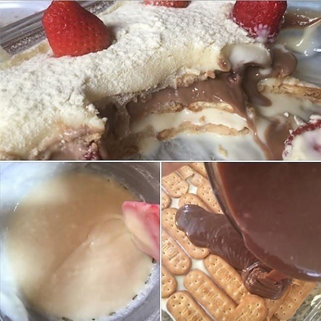 Pavê de leite Ninho com Chocolate e Morangos